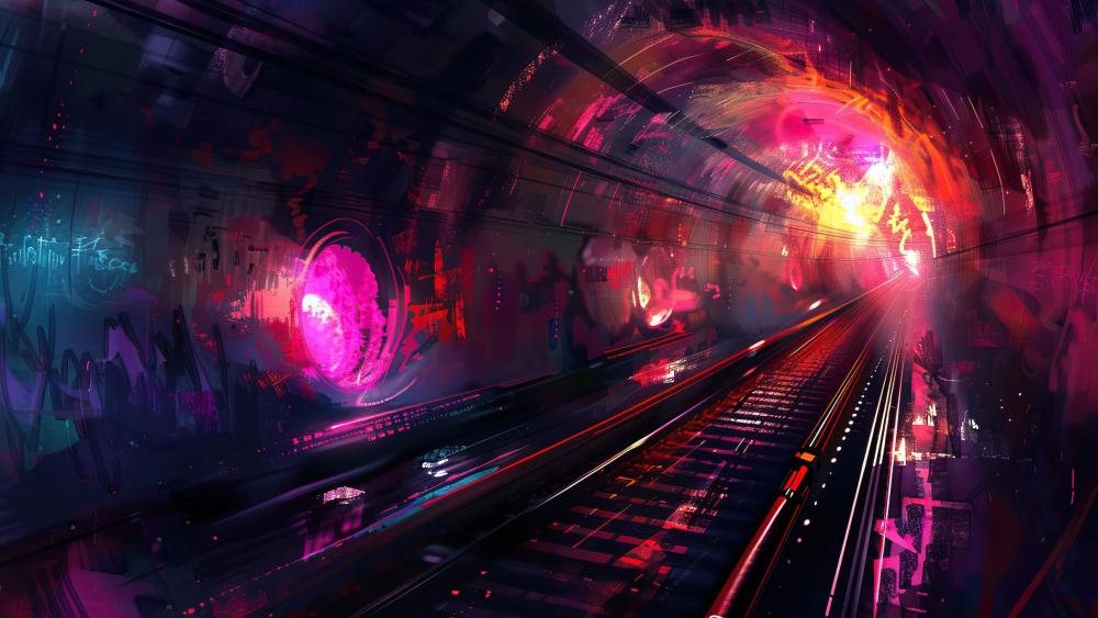 Futuristic Subway Journey Through Neon Lights wallpaper