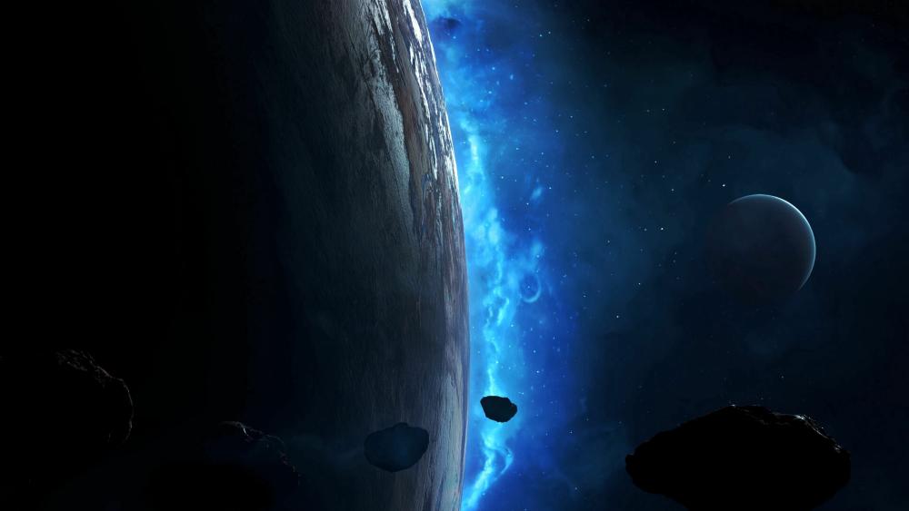 Asteroid Shadows in the Cosmic Blue wallpaper