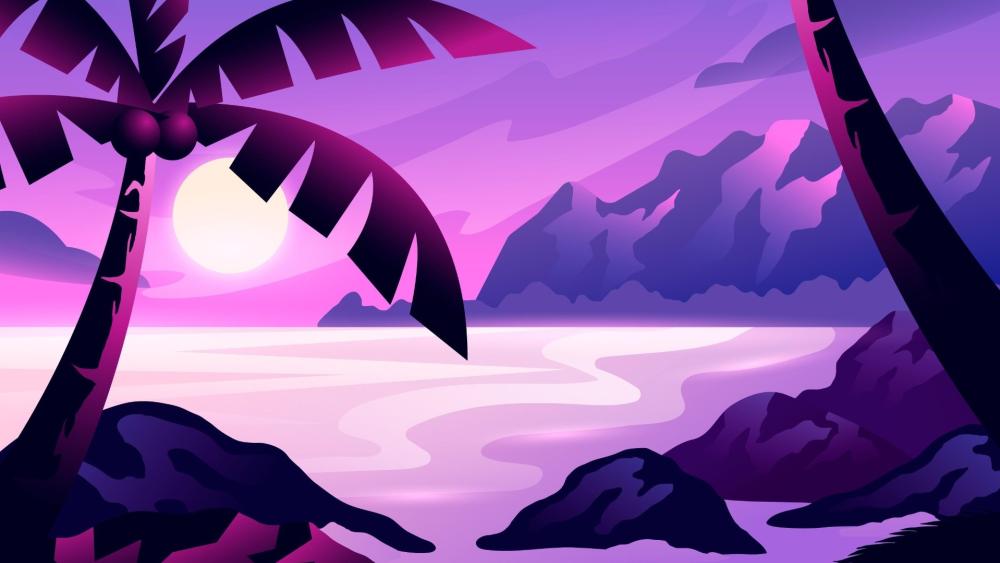 Mystical Purple Beachscape at Dusk wallpaper