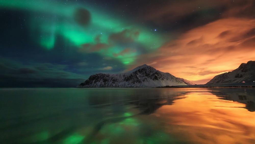 Aurora Blaze over Lofoten Islands wallpaper