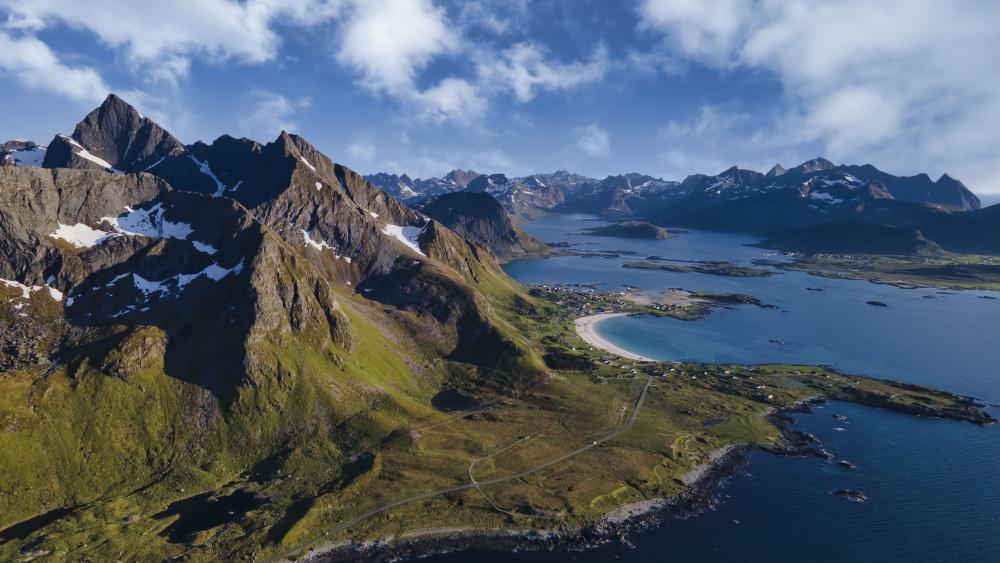 Majestic Lofoten Islands Aerial View wallpaper