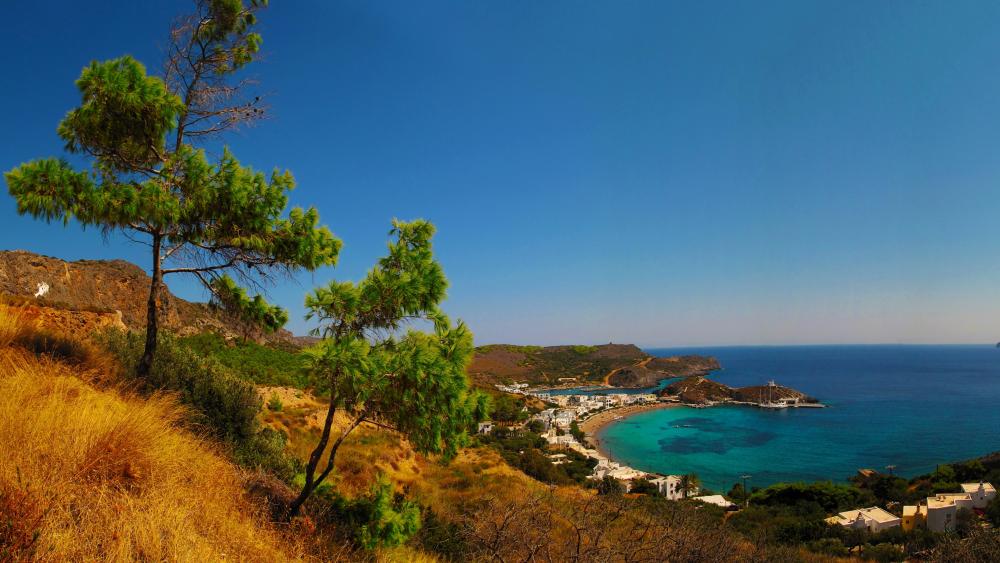 Stunning View of Lindos Bay in Greece wallpaper