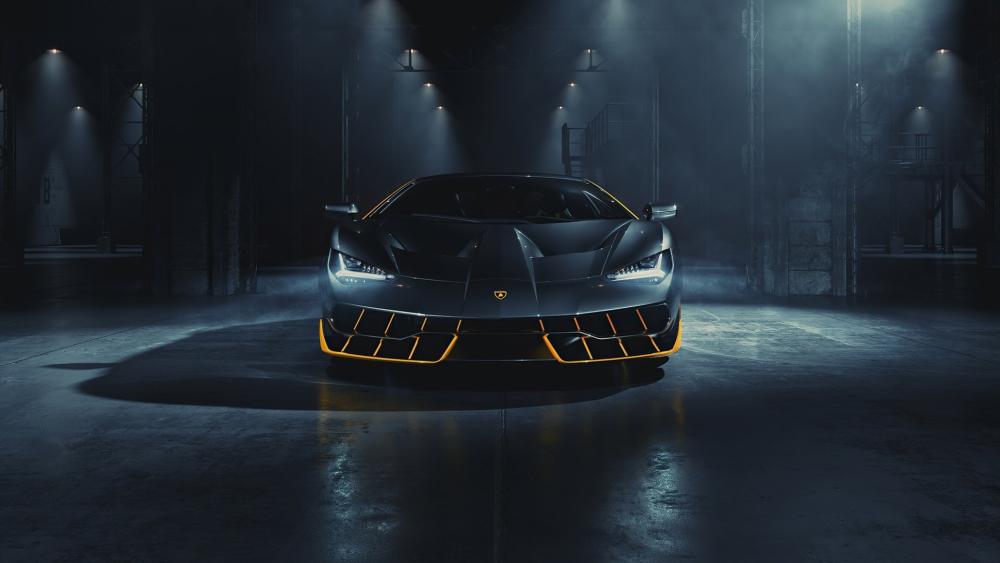 Dark Majesty: Lamborghini Centenario in Spotlight wallpaper