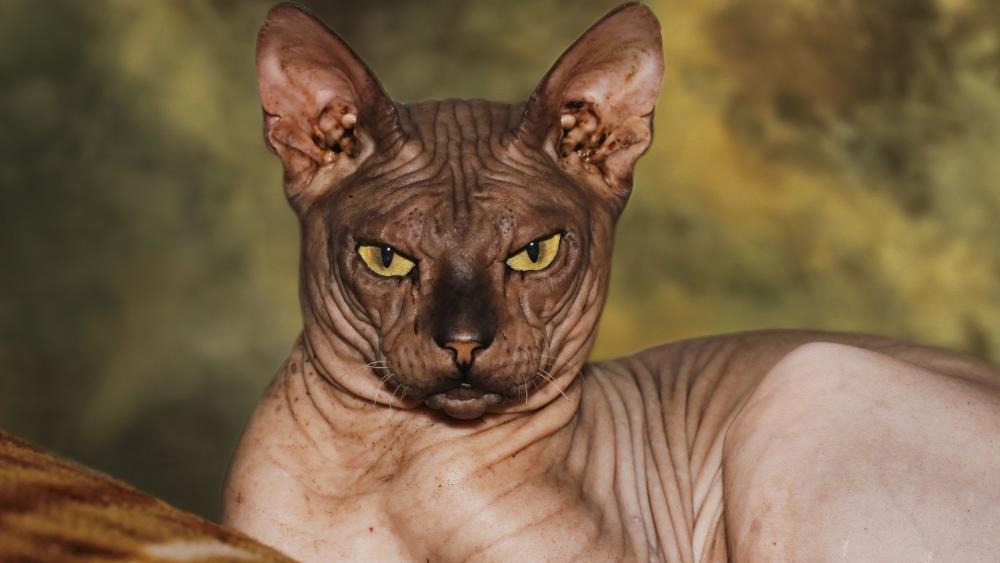 Majestic Stare of a Hairless Donskoy Cat wallpaper