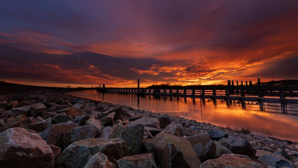 Fiery Sky Over Calm Waters wallpaper