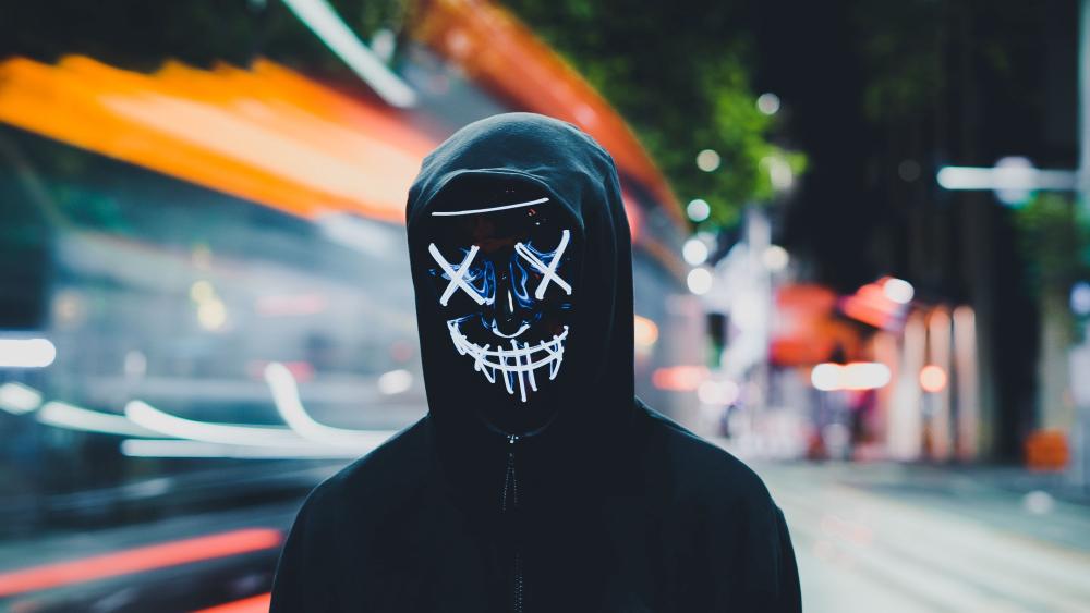 Mysterious Neon Mask in the City wallpaper