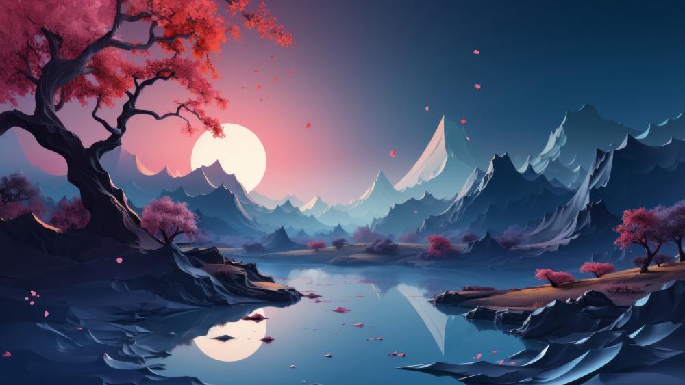 Moonlit Sakura Dreamscape wallpaper