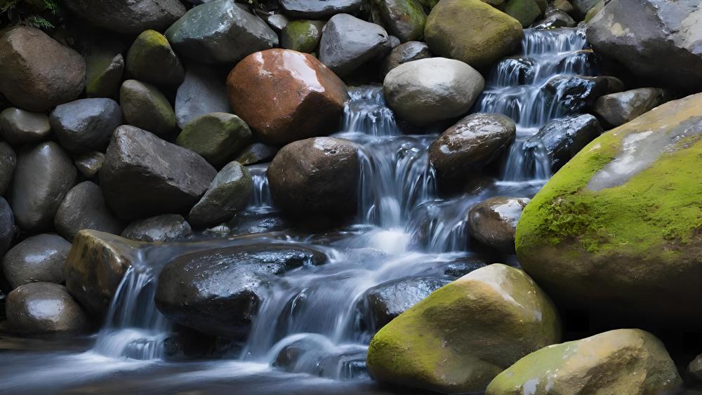 Gentle Cascade Through Rocky Stream wallpaper