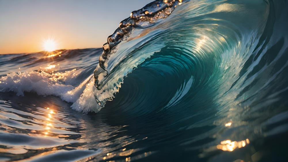 Cresting Wave at Sunset wallpaper