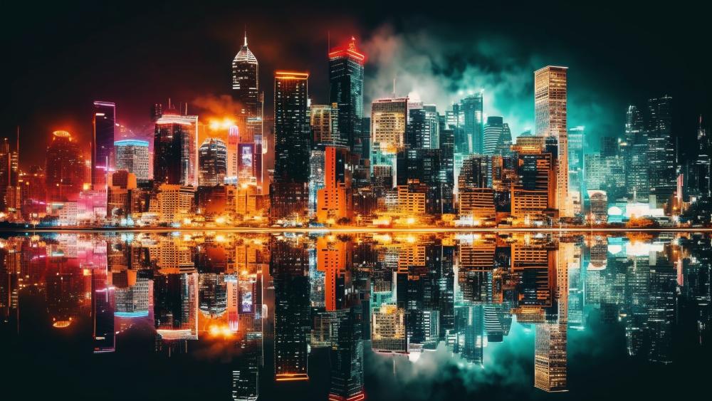 Vibrant City Reflections at Night wallpaper