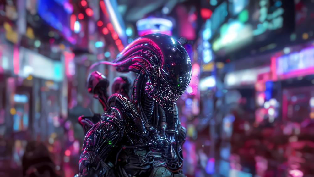 Neon Terror in Cyberpunk Dystopia wallpaper