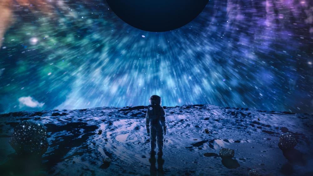 Astronaut Under Cosmic Lights wallpaper