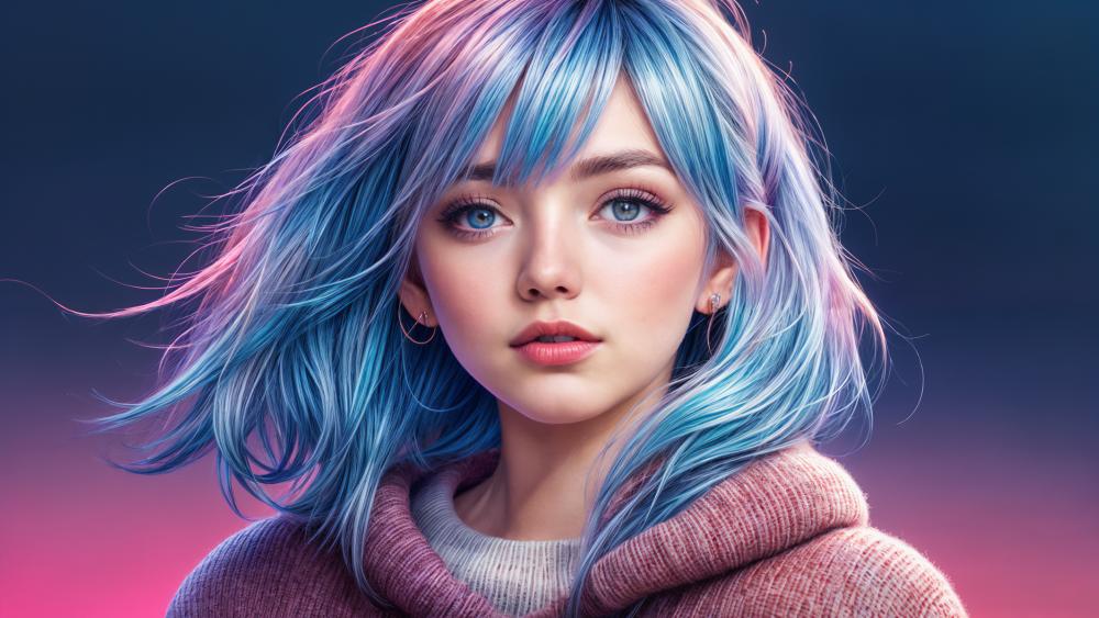 Mesmerizing AI Girl with Blue Hair wallpaper