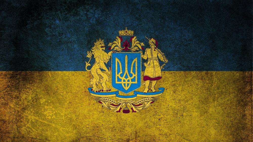 Ukrainian Emblem on Rustic Flag Wall wallpaper