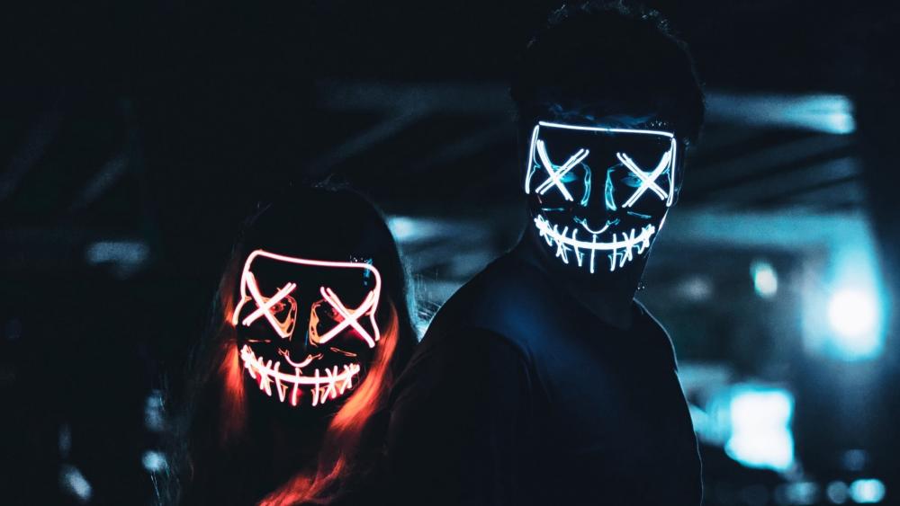 Neon Masked Duo in Darkness wallpaper