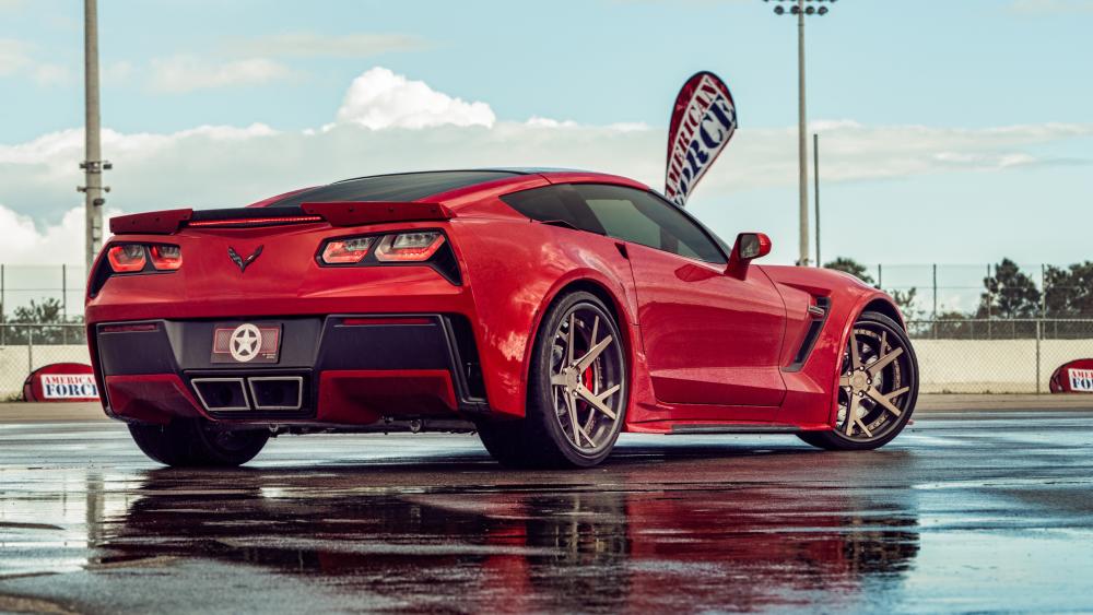 Red Chevrolet Corvette C7 in 8K wallpaper