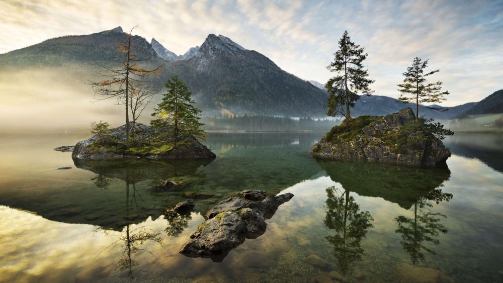 Peaceful Hintersee Lake at Sunrise wallpaper