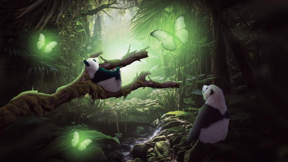 Enchanted Jungle Pandas wallpaper