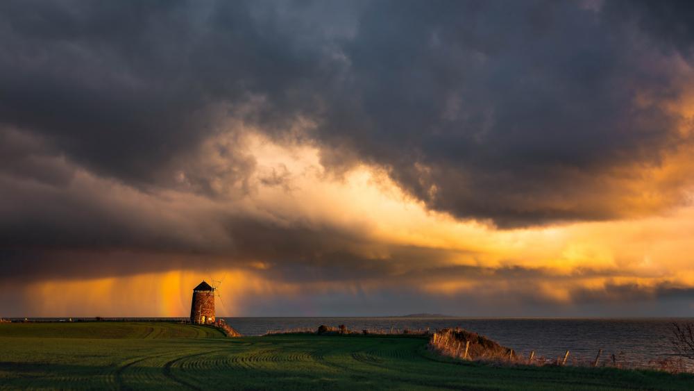 Golden Sunset Over Windmill Grassland wallpaper