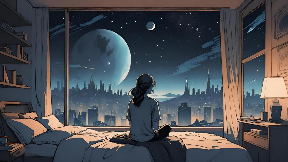 Dreamy Night Cityscape Reflection wallpaper