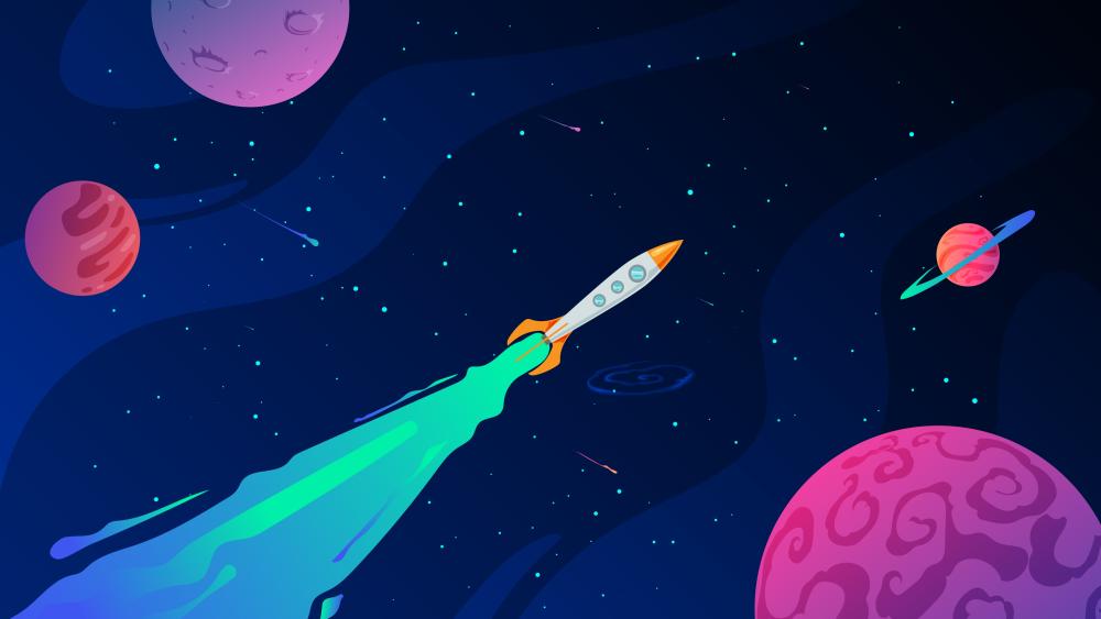 Rocket's Voyage Through Cosmic Wonders wallpaper