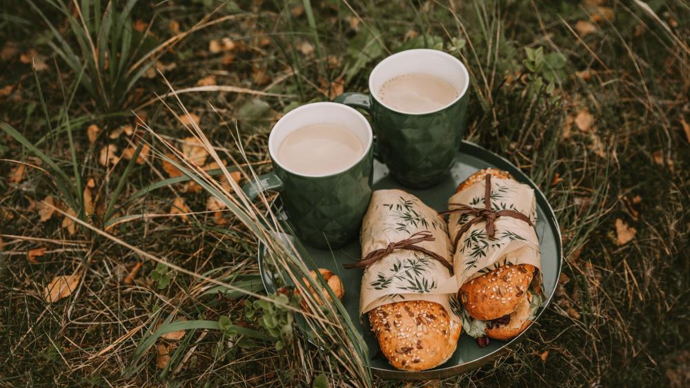 Cozy Coffee Picnic in Nature wallpaper