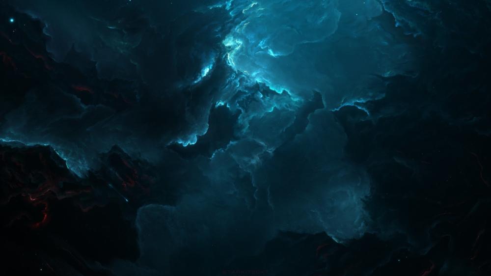 Ethereal Blue Cosmic Clouds wallpaper