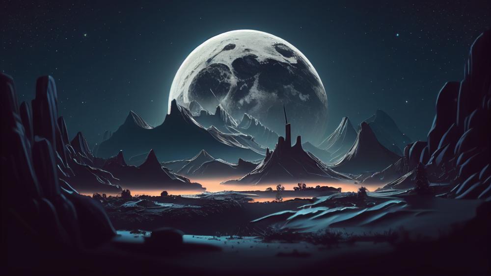 Giant Moonlit Fantasy Landscape wallpaper