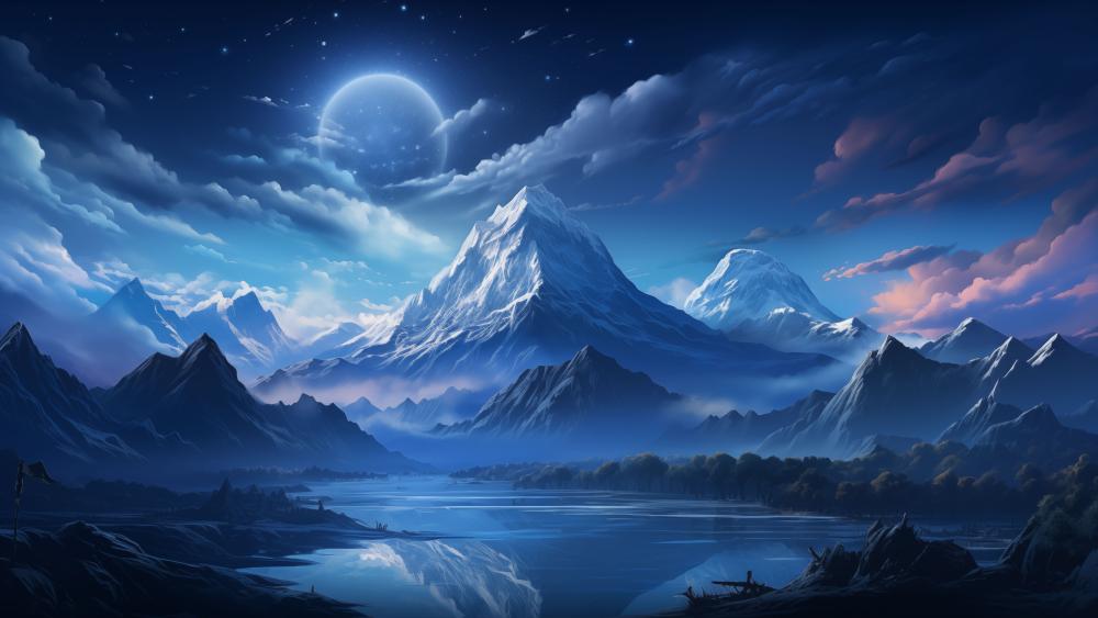 Enchanting Moonlit Mountainscape wallpaper