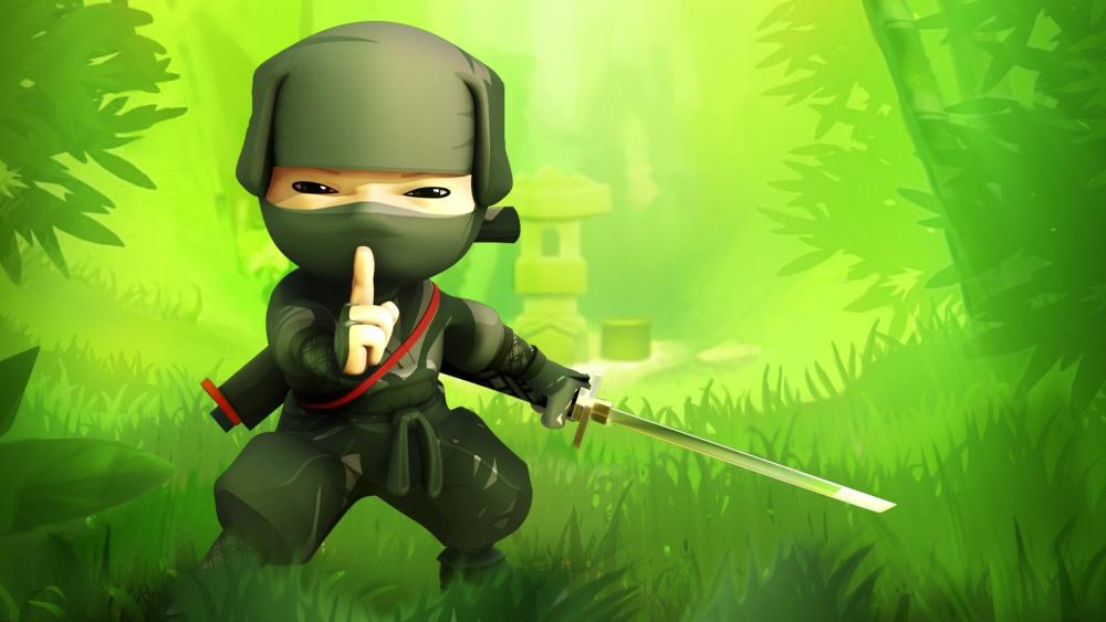 Cute Green Ninja Kid in Action wallpaper