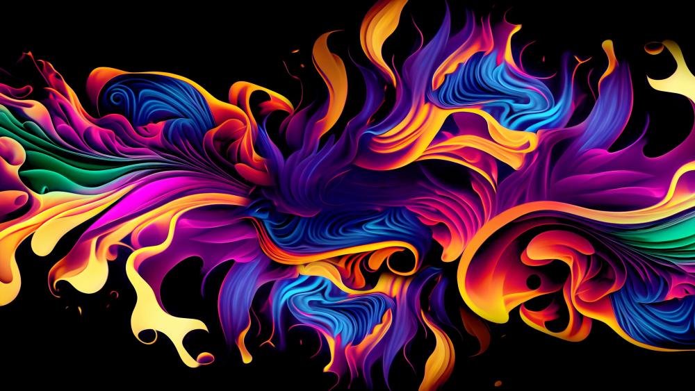 Vibrant Multicolor Abstract Waves on Black wallpaper