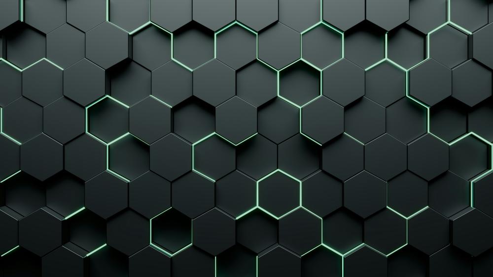 Green Illuminated Honeycomb Pattern wallpaper
