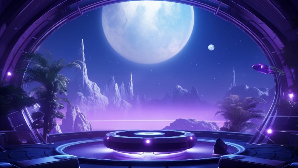 Moonlit Alien Landscape wallpaper