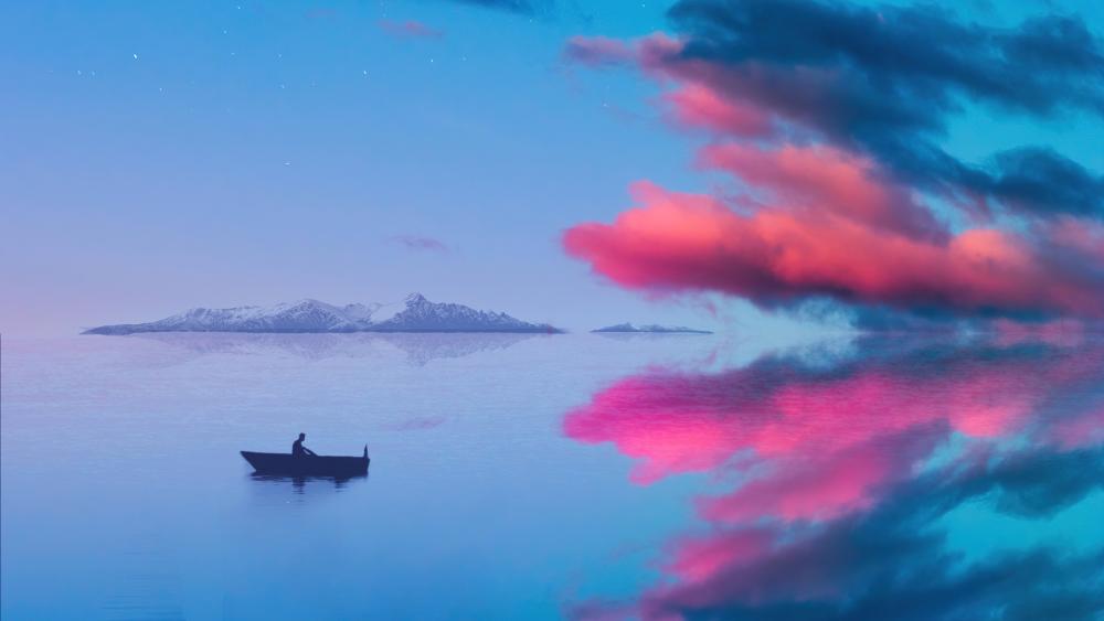 Boating Under Magical Pink Clouds wallpaper