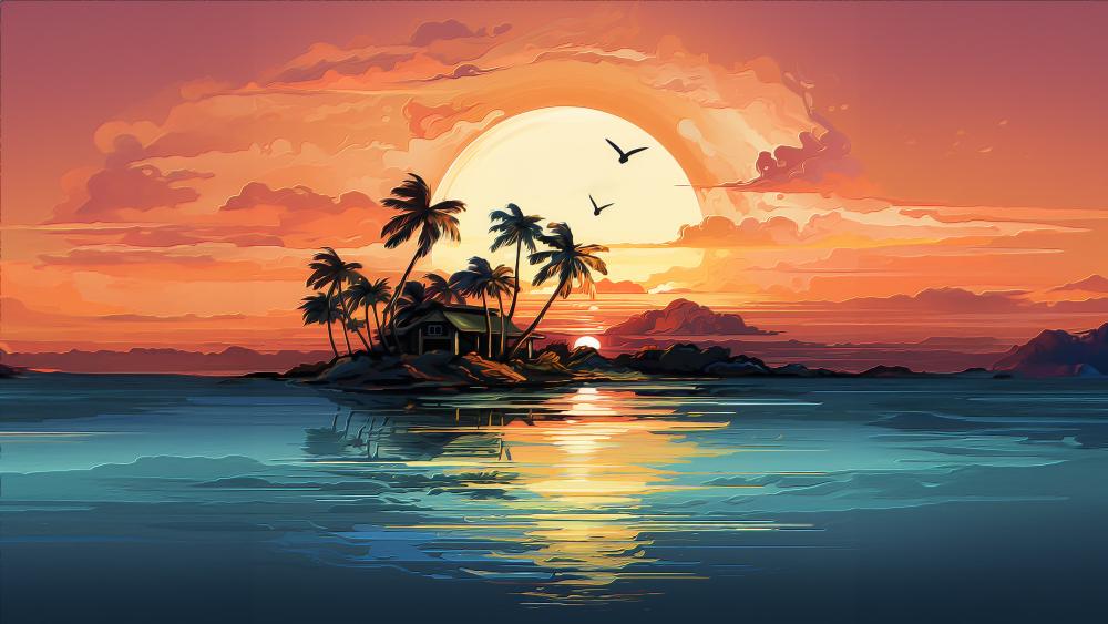 Island Sunset Fantasy Art wallpaper