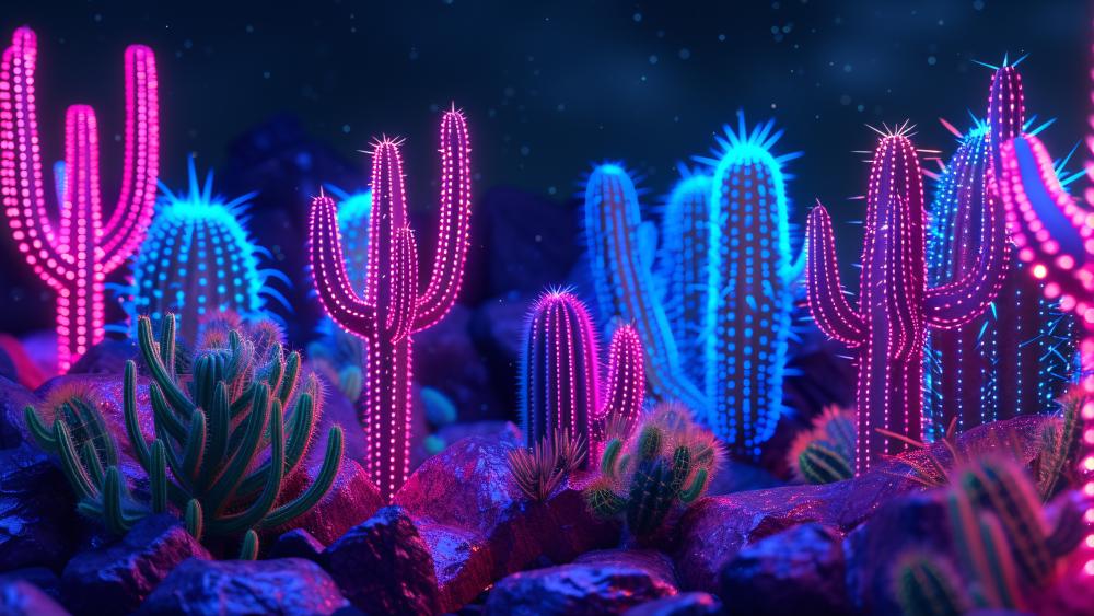 Neon Cacti Dreamscape wallpaper