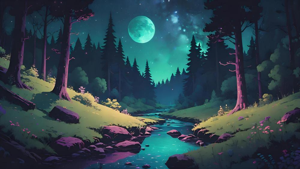 Enchanted Forest Moonlight Sanctuary wallpaper