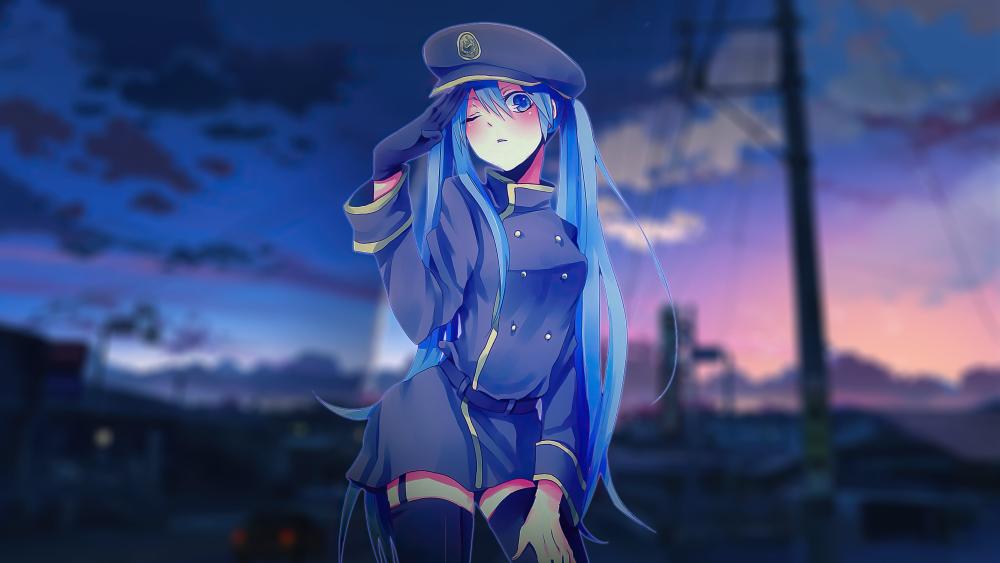 Anime Girl in Uniform at Dusk wallpaper