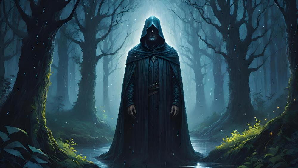 The Enigmatic Figure in the Forest wallpaper