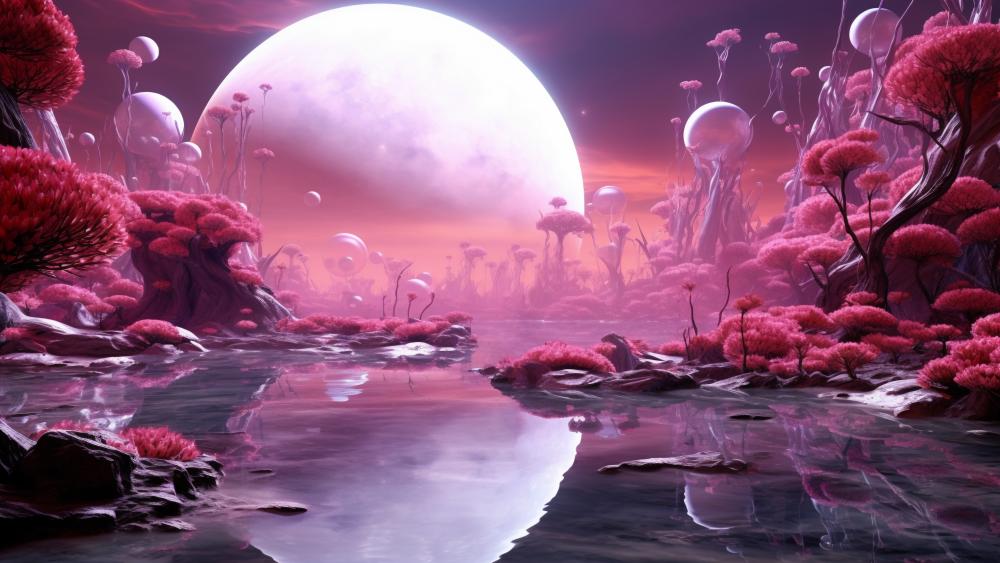 Moonlit Pink Fantasy World wallpaper