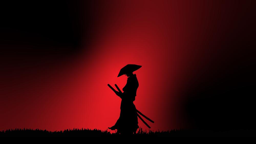 Samurai Silhouette in Red Glow Artwork wallpaper