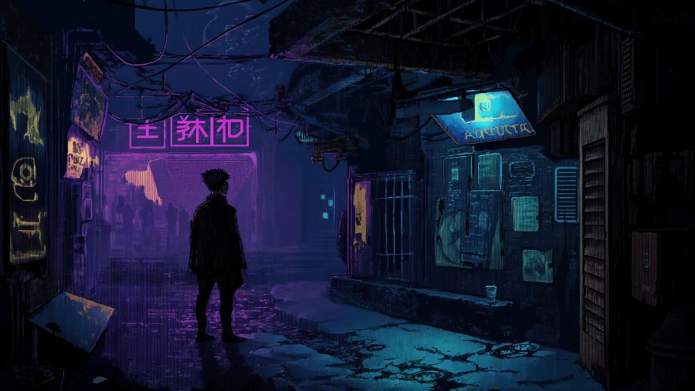 Cyberpunk Boy in Dark Alley wallpaper