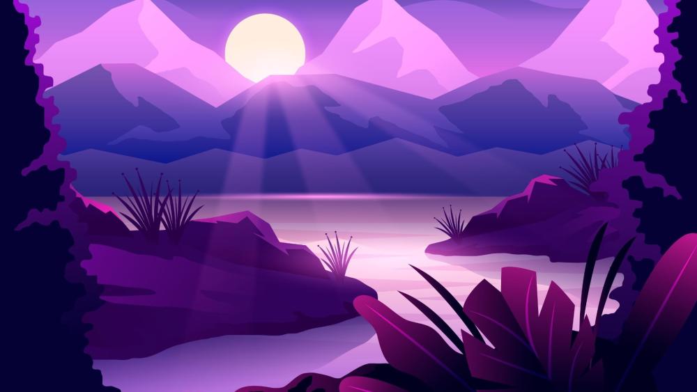 Purple Mountain Fantasy Landscape wallpaper