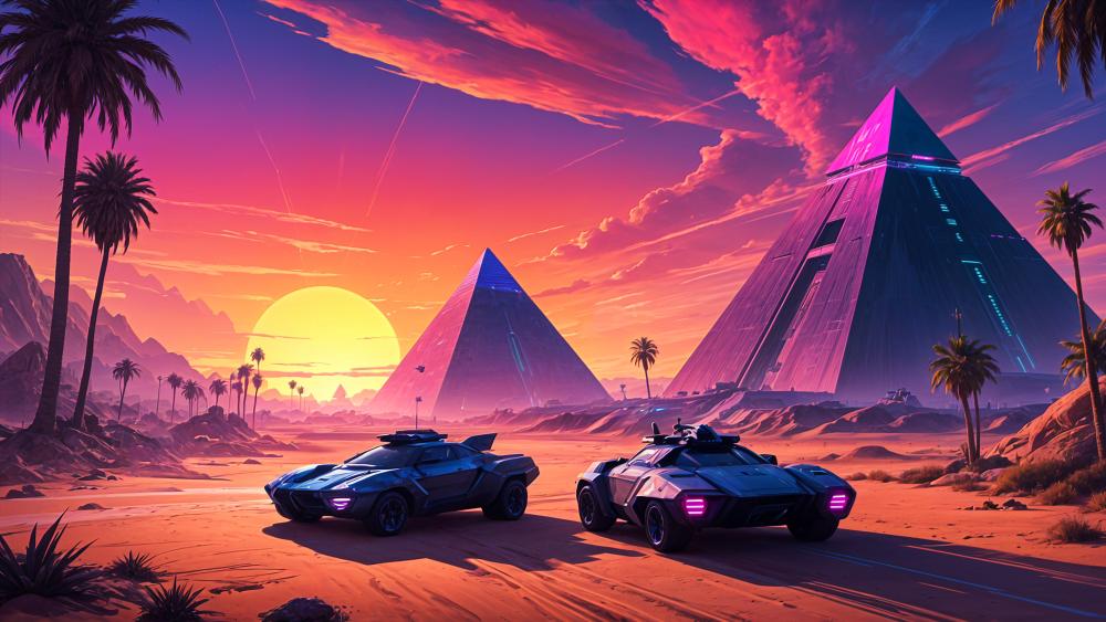 Neon Desert Pyramids at Sunset wallpaper