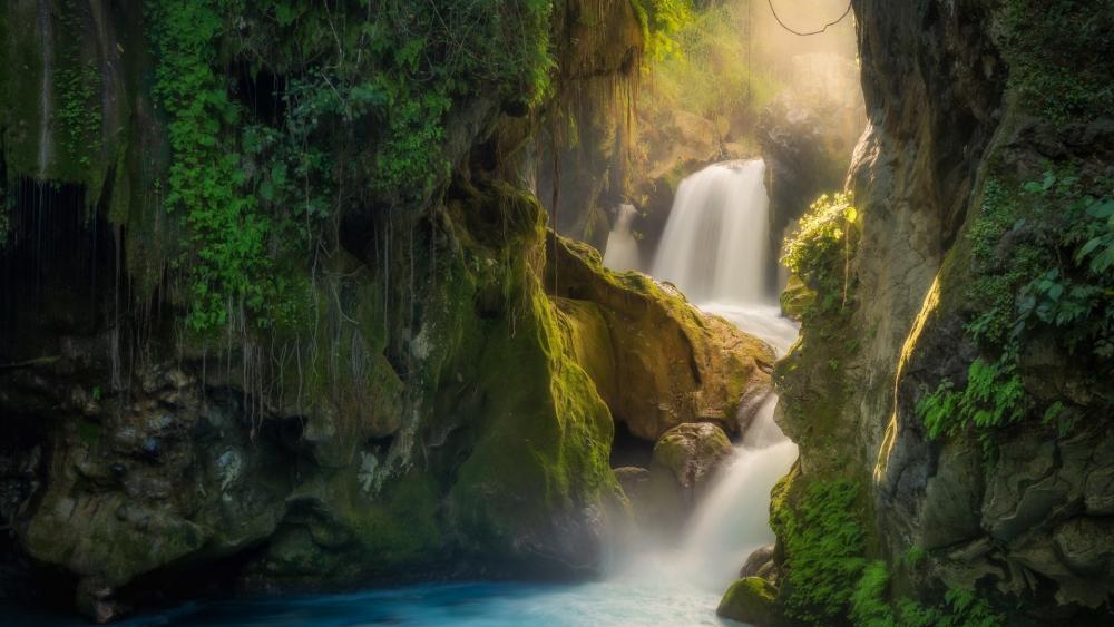 Magical Waterfall at Puente de Dios, Tamasopo wallpaper