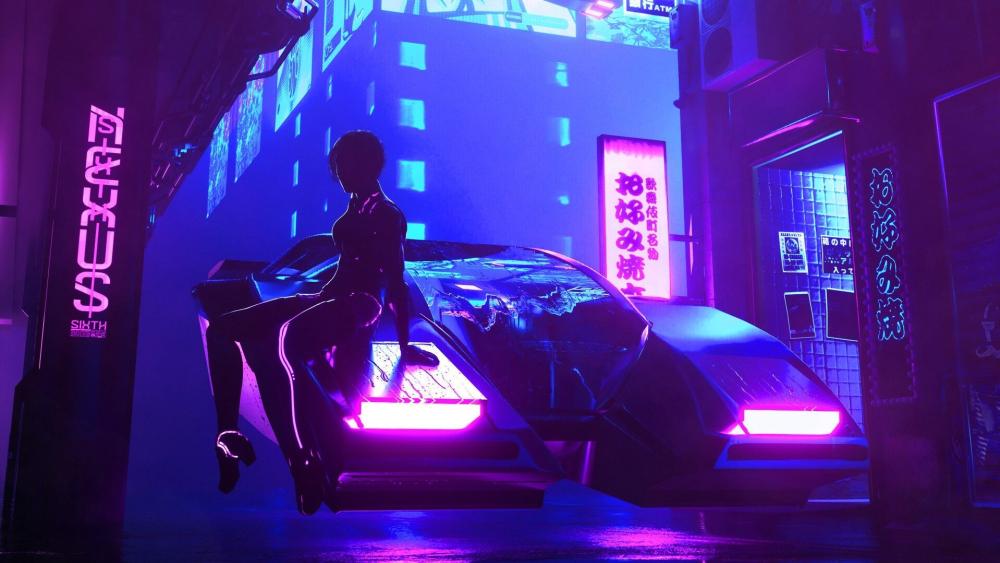 Neon Night in Cyberpunk Alley wallpaper