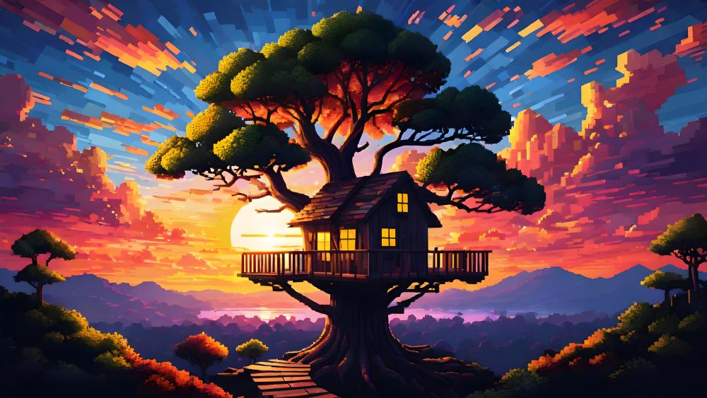 Magical Pixel Treehouse Haven wallpaper