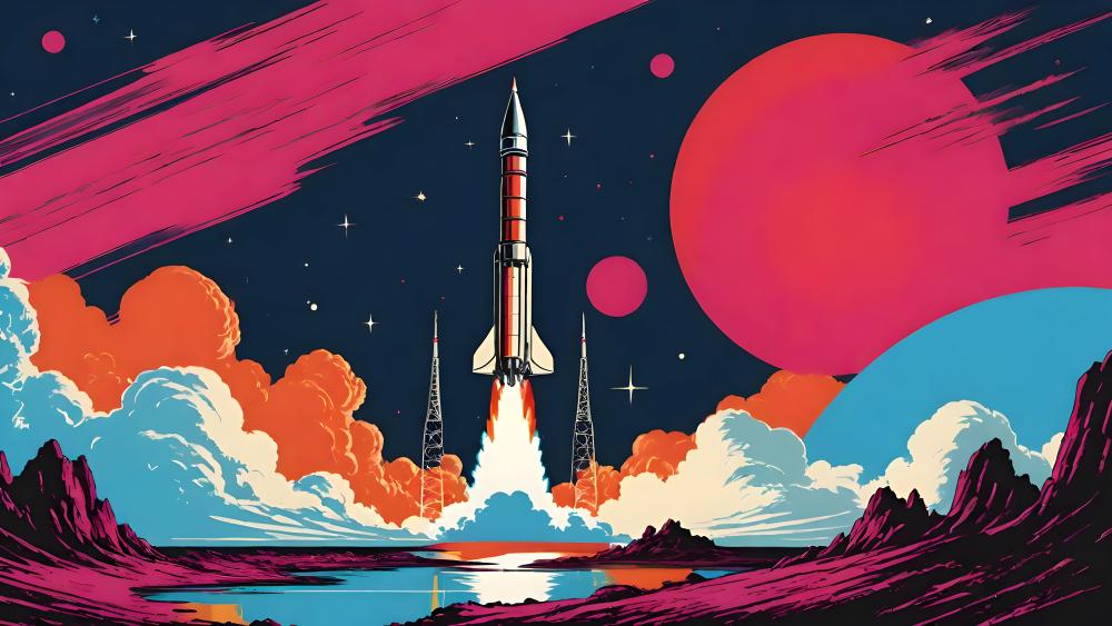 Rocket Launching into Fantasy Cosmos wallpaper