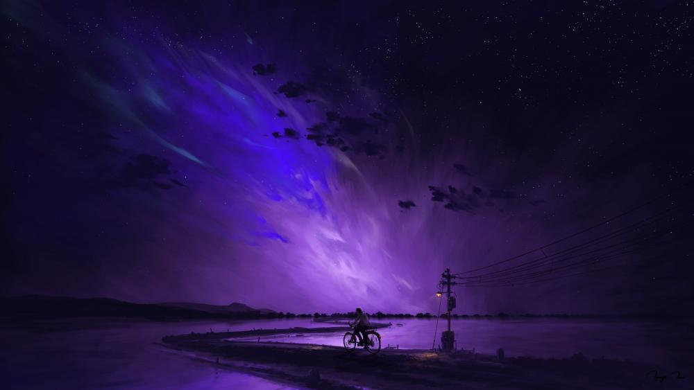 Midnight Ride Under a Purple Sky wallpaper