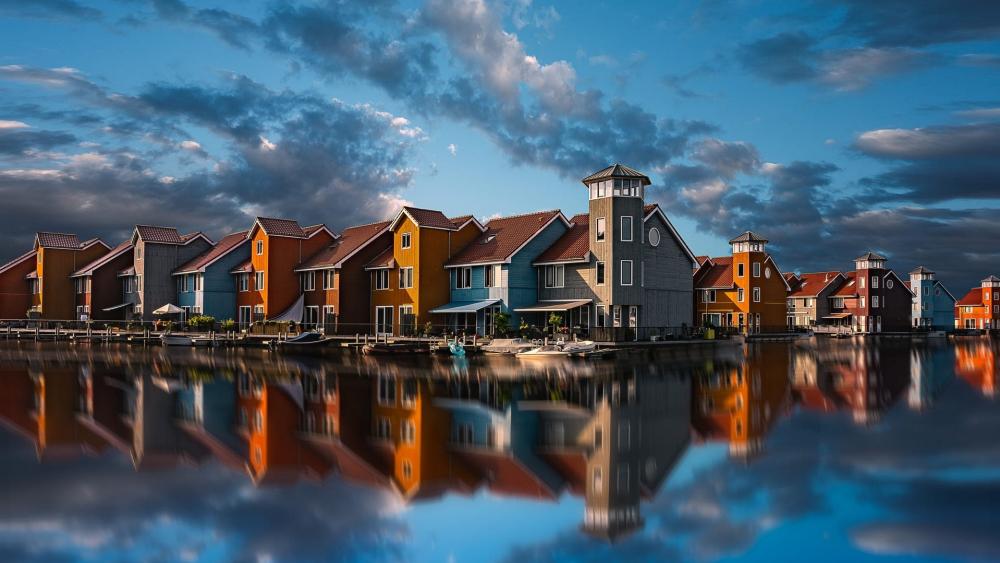 Colorful Reflections of Reitdiephaven Groningen wallpaper
